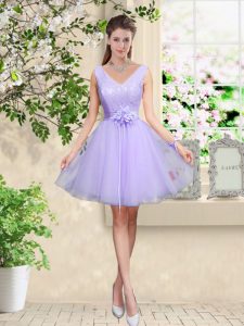 Knee Length A-line Sleeveless Lilac Vestidos de Damas Lace Up