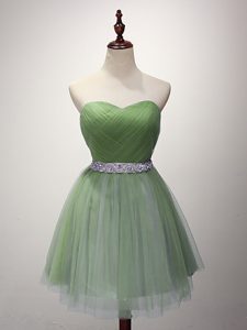 Admirable Green Sweetheart Neckline Beading and Ruching Dama Dress for Quinceanera Sleeveless Lace Up