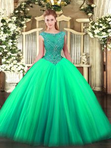 Colorful Turquoise Sleeveless Floor Length Beading Zipper 15 Quinceanera Dress