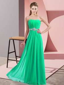 Turquoise Strapless Neckline Beading Dress for Prom Sleeveless Lace Up