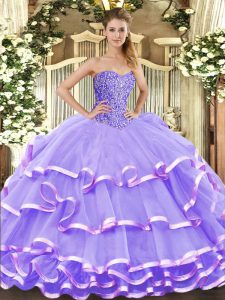 Fashionable Floor Length Lavender Quince Ball Gowns Sweetheart Sleeveless Lace Up