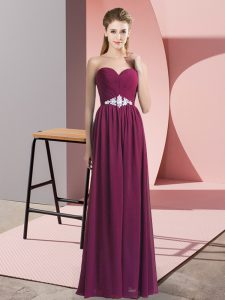Luxurious Burgundy Sleeveless Floor Length Beading Backless Evening Dress