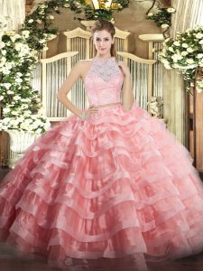 Suitable Sleeveless Lace and Ruffled Layers Zipper Quinceanera Gowns
