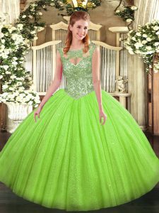 Nice Sleeveless Floor Length Beading Lace Up 15 Quinceanera Dress with