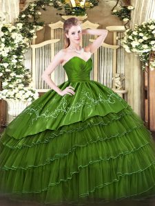 Sweetheart Sleeveless Zipper Quinceanera Dresses Green Organza and Taffeta