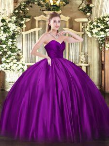 Super Purple Sleeveless Floor Length Ruching Zipper Quinceanera Dress