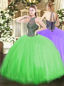 Glittering Tulle Lace Up Vestidos de Quinceanera Sleeveless Floor Length Beading