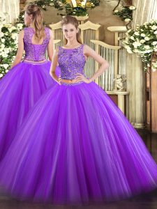 Customized Sleeveless Lace Up Floor Length Beading 15th Birthday Dress