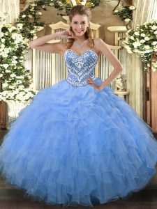Designer Aqua Blue Sleeveless Tulle Side Zipper Vestidos de Quinceanera for Military Ball and Sweet 16 and Quinceanera