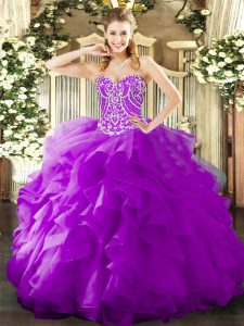 Elegant Purple Sweetheart Lace Up Beading and Ruffles 15 Quinceanera Dress Sleeveless