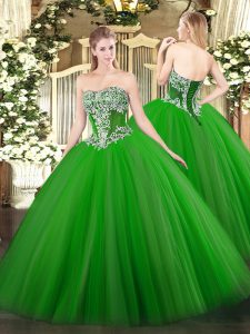 Extravagant Sleeveless Tulle Floor Length Lace Up Quinceanera Dress in Green with Beading