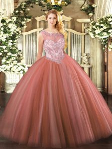 Charming Tulle Sleeveless Floor Length Sweet 16 Dress and Beading
