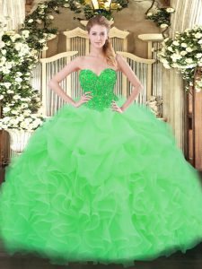 Classical Sleeveless Floor Length Ruffles Lace Up 15 Quinceanera Dress with Apple Green
