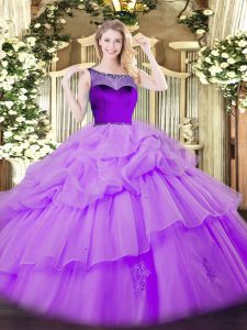 Lavender Zipper Quince Ball Gowns Beading and Pick Ups Sleeveless Floor Length