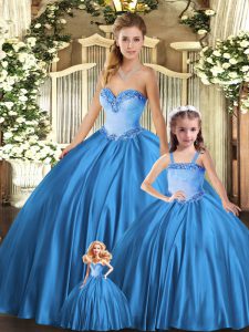 Sexy Teal Lace Up Quinceanera Gown Beading Sleeveless Floor Length