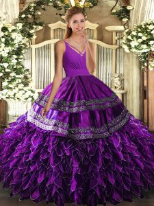 Sophisticated Sleeveless Beading and Appliques and Ruffles Lace Up Sweet 16 Dress
