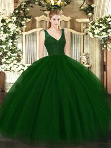 Floor Length Ball Gowns Sleeveless Green Sweet 16 Dress Zipper