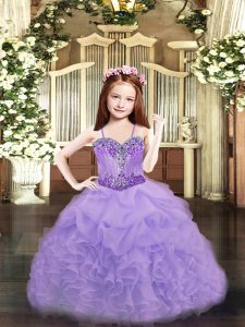 Cheap Lavender Ball Gowns Spaghetti Straps Sleeveless Organza Floor Length Lace Up Beading and Ruffles and Pick Ups Page