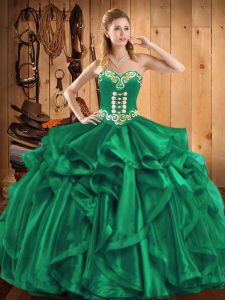 Floor Length Turquoise Quince Ball Gowns Sweetheart Sleeveless Lace Up