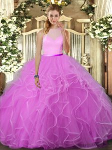 Glittering Lilac Sleeveless Floor Length Ruffles Backless Quinceanera Gown
