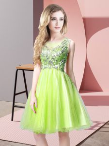 Knee Length A-line Sleeveless Yellow Green Prom Evening Gown Zipper