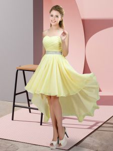 Fantastic Yellow Sleeveless Beading High Low Quinceanera Court Dresses