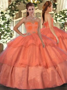 Glamorous Floor Length Lace Up Vestidos de Quinceanera Orange Red for Military Ball and Sweet 16 and Quinceanera with Be