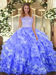Sleeveless Clasp Handle Floor Length Lace and Ruffled Layers Sweet 16 Quinceanera Dress