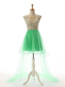 Scoop Sleeveless Backless Prom Evening Gown Turquoise Tulle