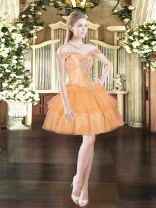 Orange Red Lace Up Prom Dress Beading and Ruffled Layers Sleeveless Mini Length