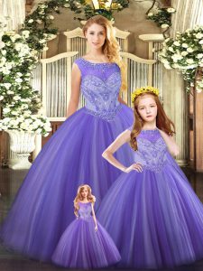Dynamic Lavender Lace Up Vestidos de Quinceanera Beading Sleeveless Floor Length