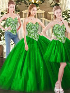 Sweetheart Sleeveless Lace Up Quinceanera Dresses Green Tulle