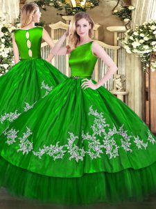Customized Floor Length Clasp Handle Ball Gown Prom Dress Green for Military Ball and Sweet 16 and Quinceanera with Embr