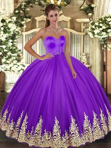 Inexpensive Floor Length Lace Up Sweet 16 Quinceanera Dress Eggplant Purple for Military Ball and Sweet 16 and Quinceane