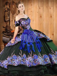 Floor Length Ball Gowns Short Sleeves Black Quinceanera Dresses Lace Up
