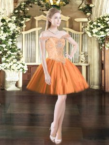 Flirting Orange Red Sleeveless Beading Mini Length Prom Gown