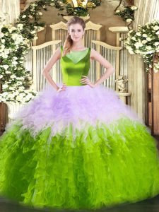 Multi-color 15 Quinceanera Dress Sweet 16 and Quinceanera with Beading and Ruffles Scoop Sleeveless Side Zipper