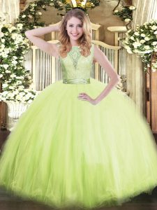Custom Made Lace 15th Birthday Dress Yellow Green Backless Sleeveless Floor Length