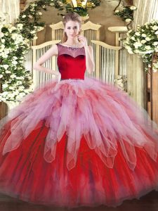 Floor Length Zipper Sweet 16 Dress Multi-color for Sweet 16 and Quinceanera with Beading and Ruffles