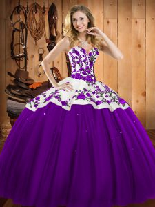 Eggplant Purple Quinceanera Gowns Military Ball and Sweet 16 and Quinceanera with Embroidery Sweetheart Sleeveless Lace 