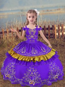 Discount Lavender Ball Gowns Beading and Embroidery Little Girls Pageant Dress Wholesale Lace Up Satin Sleeveless Floor 