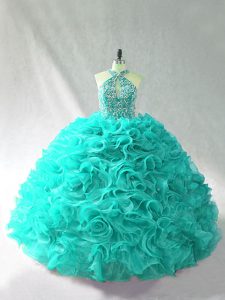 Edgy Aqua Blue Sleeveless Beading and Ruffles Lace Up Quinceanera Dresses