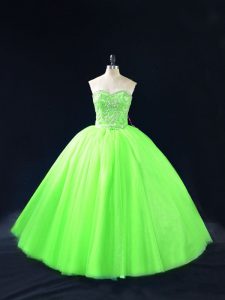 Excellent Ball Gowns Sweet 16 Quinceanera Dress Sweetheart Tulle Sleeveless Floor Length Lace Up