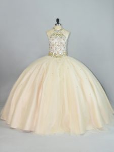 Fantastic Beading Quinceanera Gown Champagne Lace Up Sleeveless Floor Length