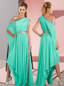 Attractive Turquoise Side Zipper Prom Dresses Sequins Sleeveless Asymmetrical