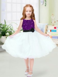 Organza Sleeveless Knee Length Toddler Flower Girl Dress and Sequins and Hand Made Flower