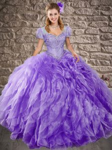 Ball Gowns Sleeveless Lavender Vestidos de Quinceanera Sweep Train Lace Up