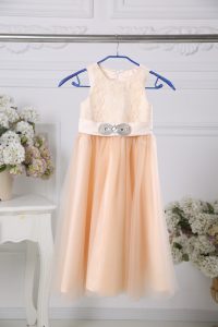 Floor Length Empire Sleeveless Peach Toddler Flower Girl Dress Zipper