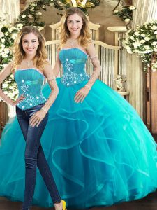 Exceptional Sleeveless Lace Up Floor Length Beading and Ruffles Sweet 16 Quinceanera Dress