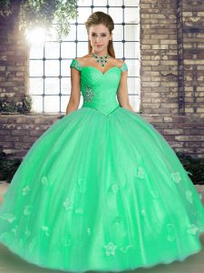 Enchanting Turquoise and Apple Green 15 Quinceanera Dress Military Ball and Sweet 16 and Quinceanera with Beading and Ap